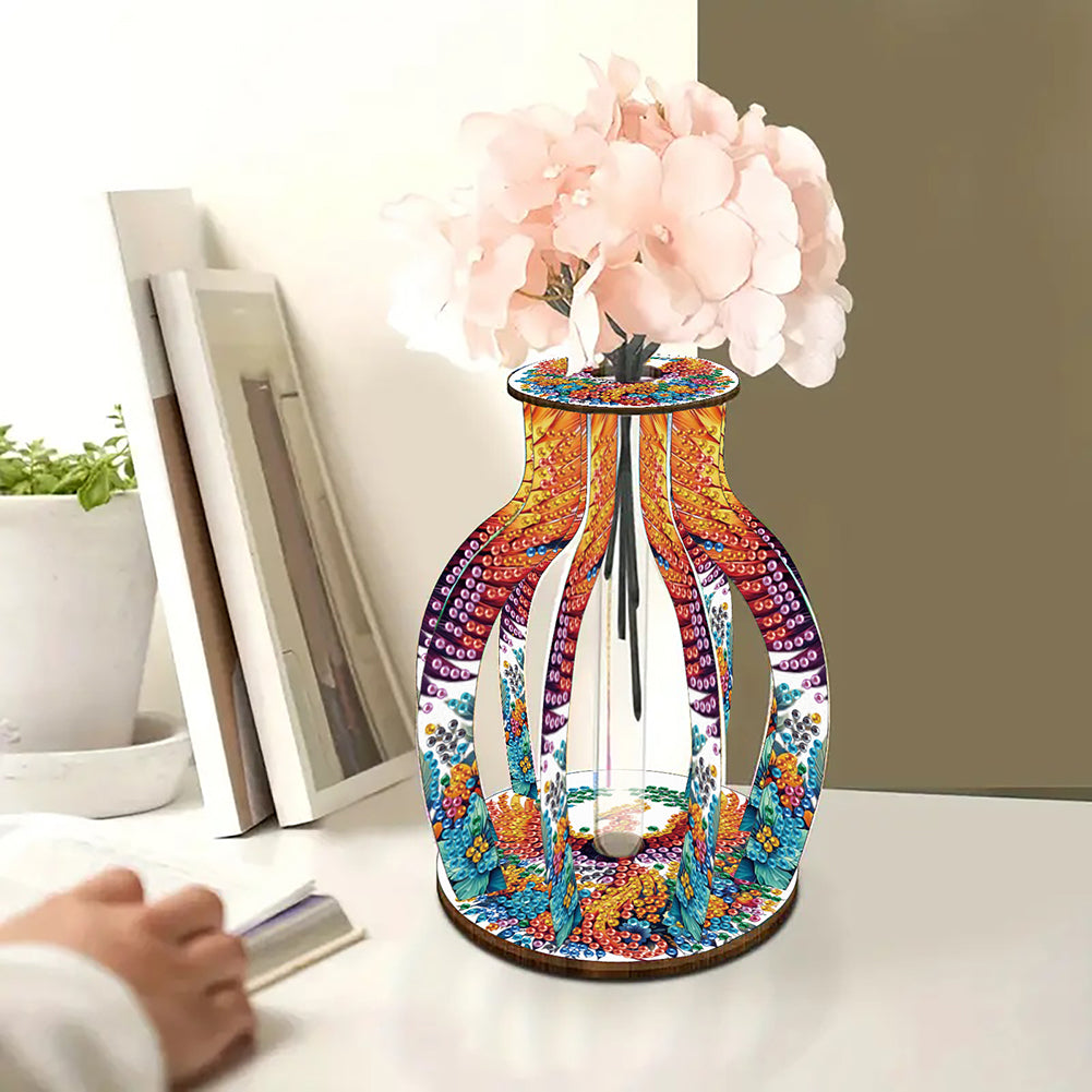 Acrylic Wood Diamond Painting Flower Vase 5D DIY Diamond Art Vase for Home Decor