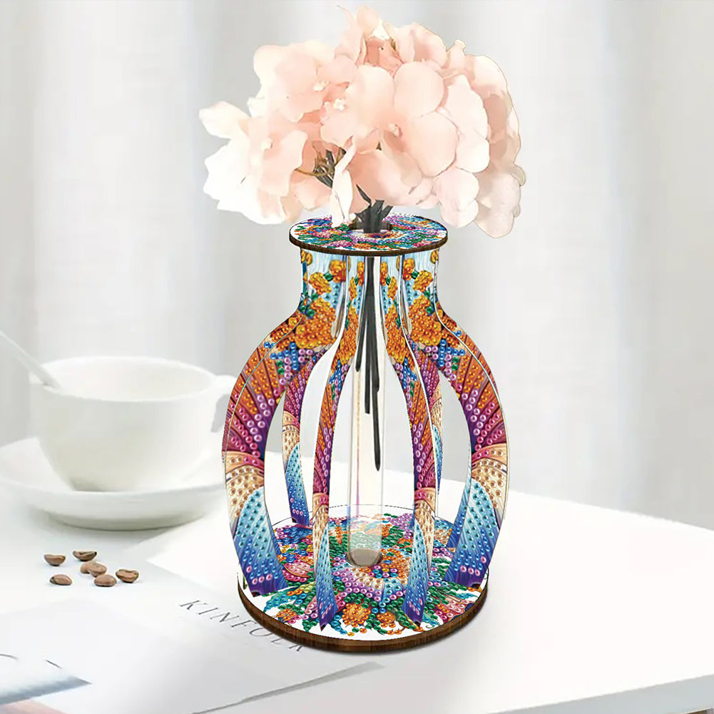 Acrylic Wood Diamond Painting Flower Vase 5D DIY Diamond Art Vase for Home Decor