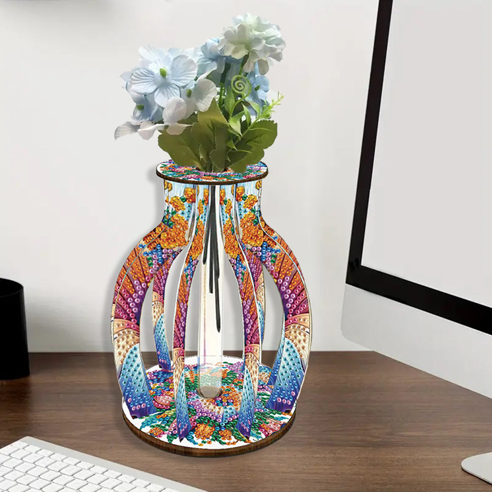 Acrylic Wood Diamond Painting Flower Vase 5D DIY Diamond Art Vase for Home Decor