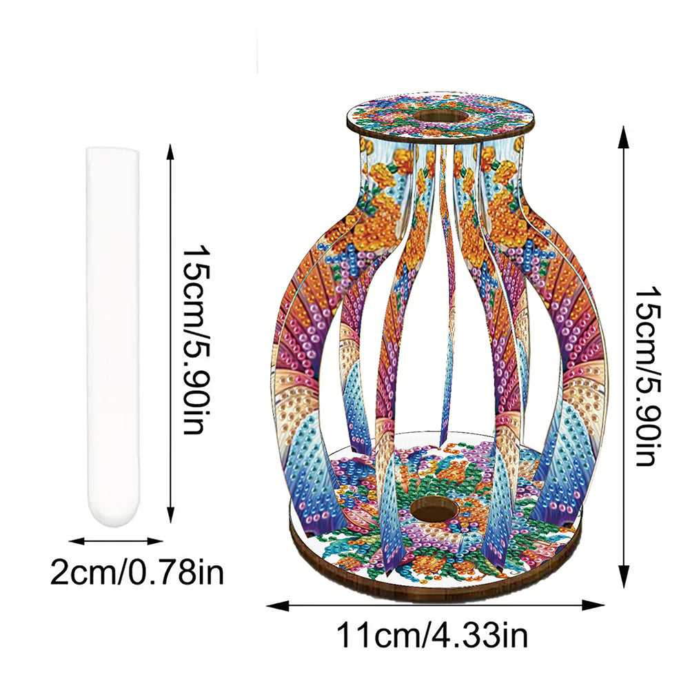 Acrylic Wood Diamond Painting Flower Vase 5D DIY Diamond Art Vase for Home Decor