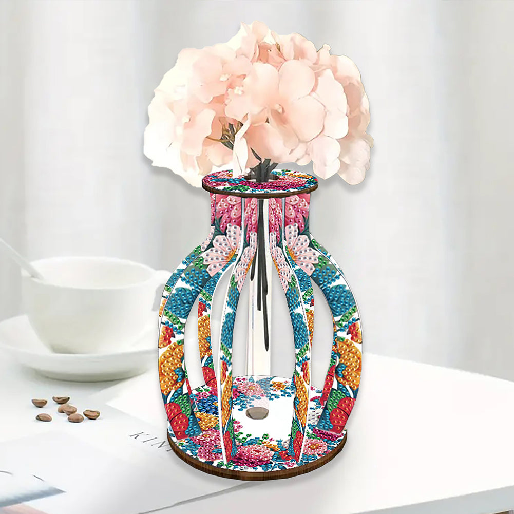 Acrylic Wood Diamond Painting Flower Vase 5D DIY Diamond Art Vase for Home Decor
