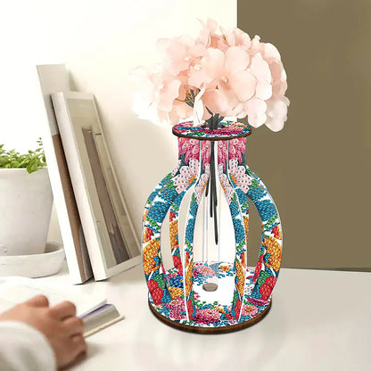 Acrylic Wood Diamond Painting Flower Vase 5D DIY Diamond Art Vase for Home Decor