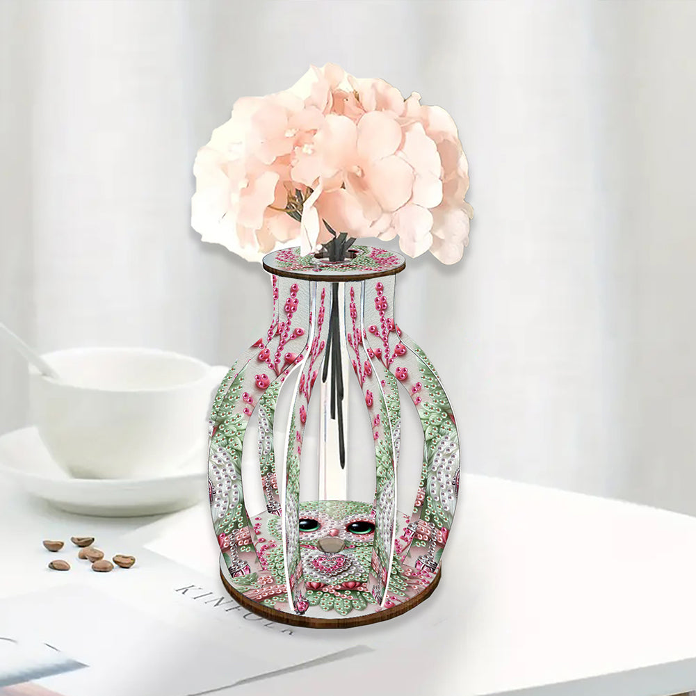 Acrylic Wood Diamond Painting Flower Vase 5D DIY Diamond Art Vase for Home Decor