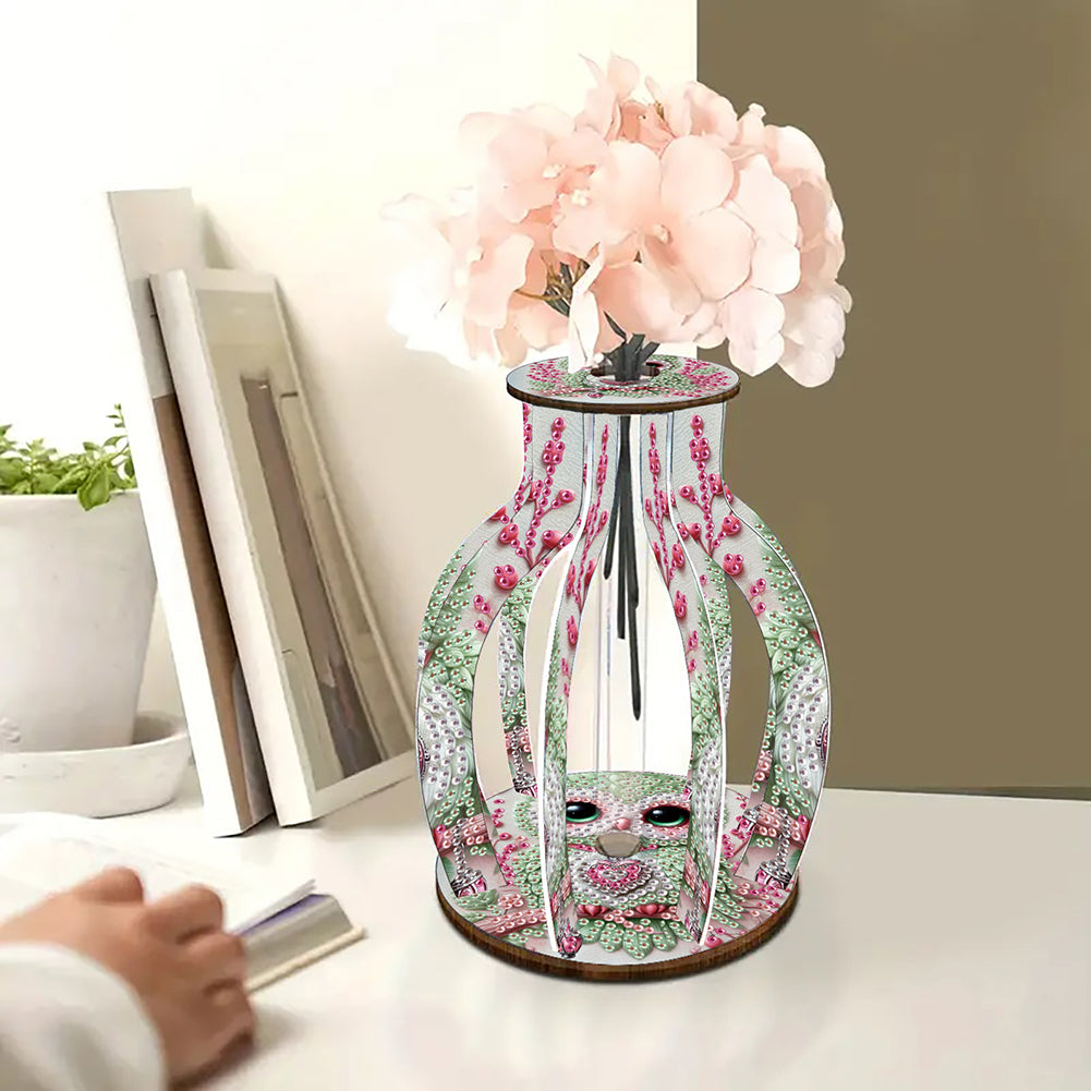 Acrylic Wood Diamond Painting Flower Vase 5D DIY Diamond Art Vase for Home Decor
