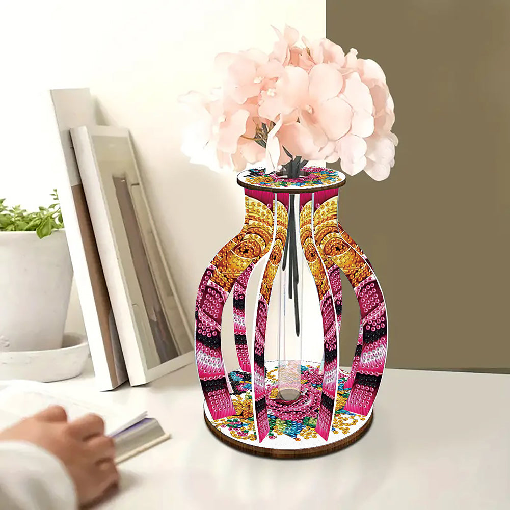 Acrylic Wood Diamond Painting Flower Vase 5D DIY Diamond Art Vase for Home Decor