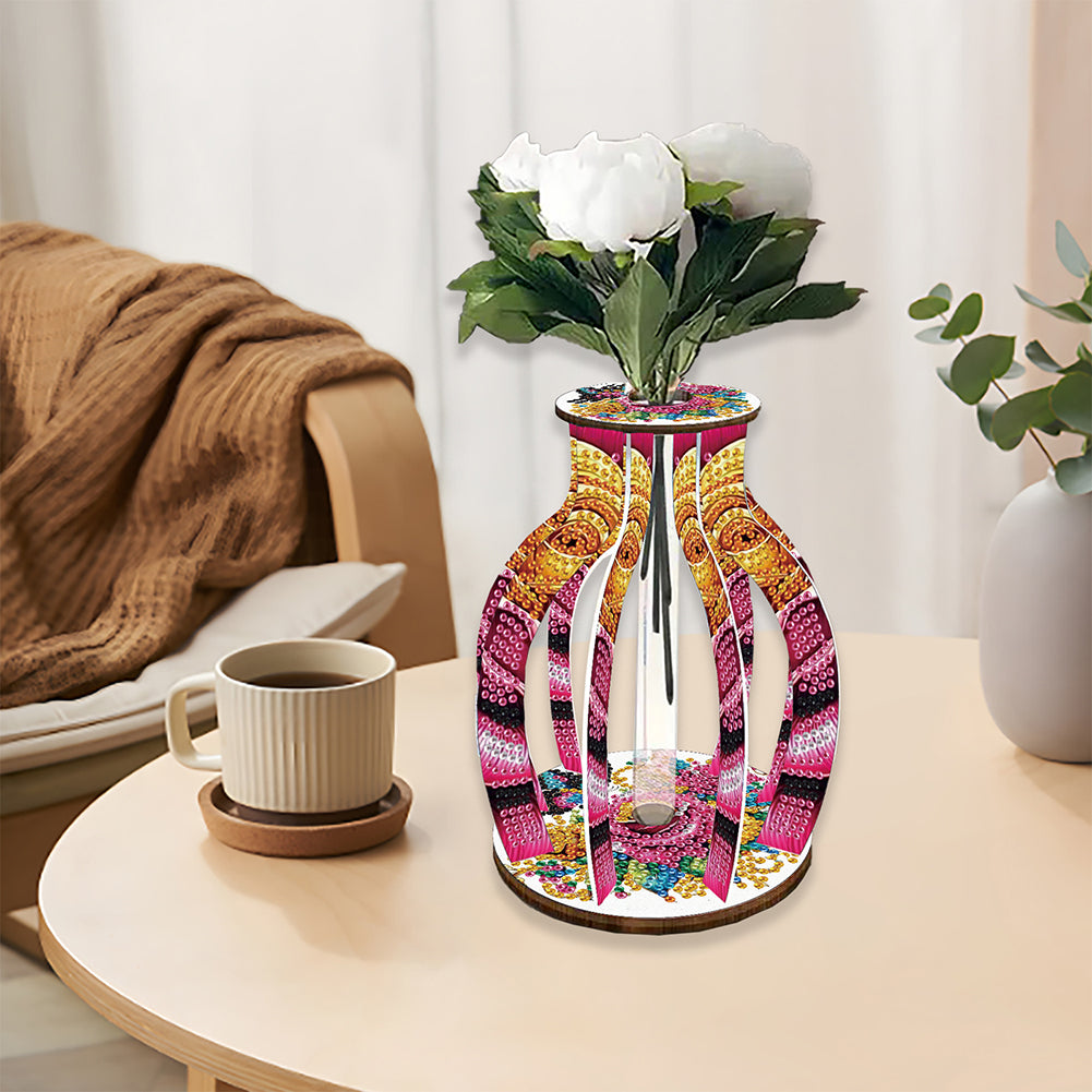 Acrylic Wood Diamond Painting Flower Vase 5D DIY Diamond Art Vase for Home Decor