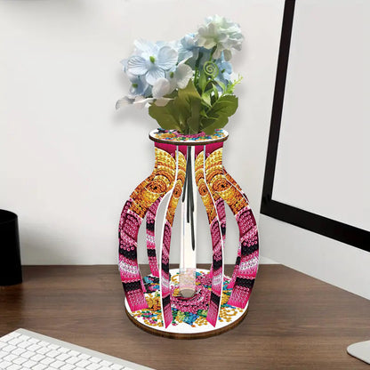 Acrylic Wood Diamond Painting Flower Vase 5D DIY Diamond Art Vase for Home Decor