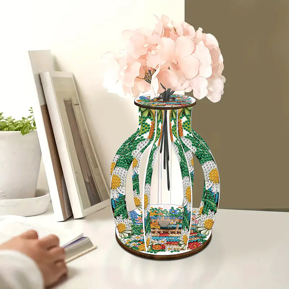 Acrylic Wood Diamond Painting Flower Vase 5D DIY Diamond Art Vase for Home Decor