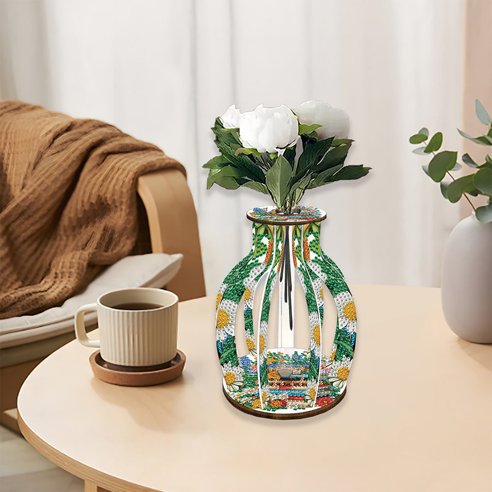 Acrylic Wood Diamond Painting Flower Vase 5D DIY Diamond Art Vase for Home Decor