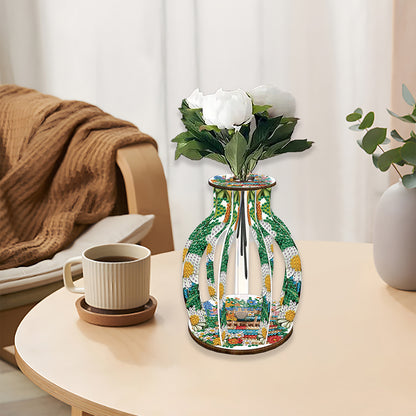 Acrylic Wood Diamond Painting Flower Vase 5D DIY Diamond Art Vase for Home Decor