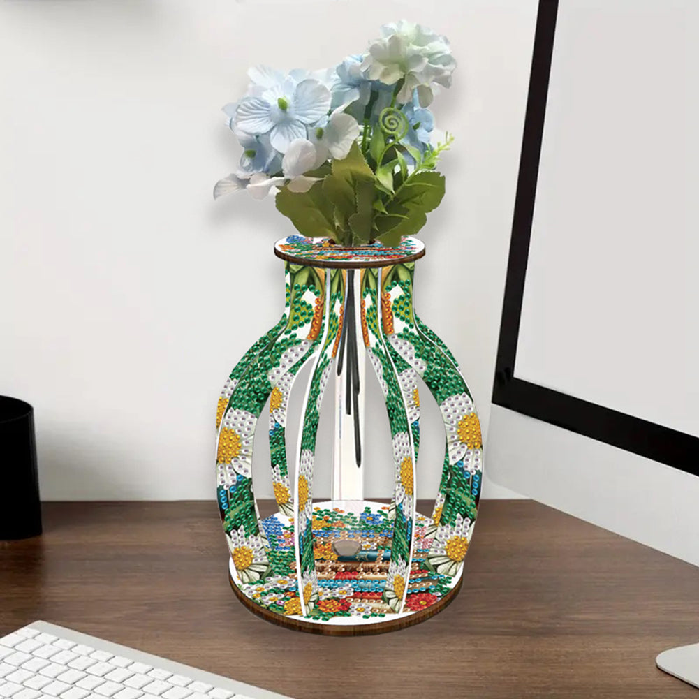 Acrylic Wood Diamond Painting Flower Vase 5D DIY Diamond Art Vase for Home Decor