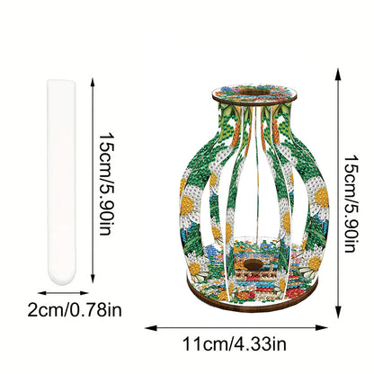Acrylic Wood Diamond Painting Flower Vase 5D DIY Diamond Art Vase for Home Decor