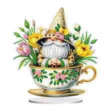 Load image into Gallery viewer, Acrylic Special Shape Teacup Gnome Desktop Diamond Art Kits Bedroom Table Decor
