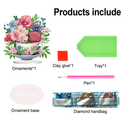 Acrylic Special Shape Teacup Gnome Desktop Diamond Art Kits Bedroom Table Decor