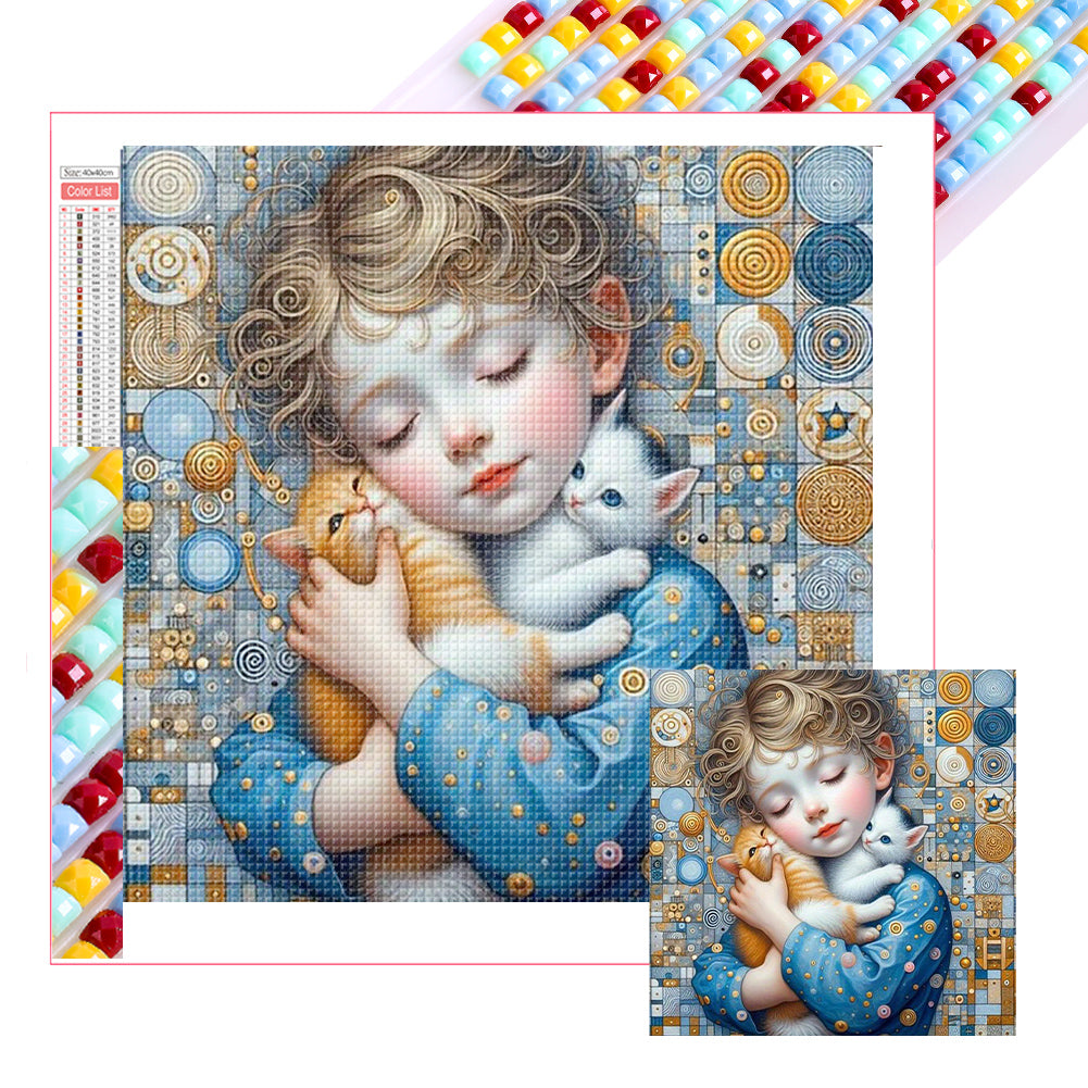 Diamond Painting - Full Square - Little Girl Holding A Dog (40*40CM)