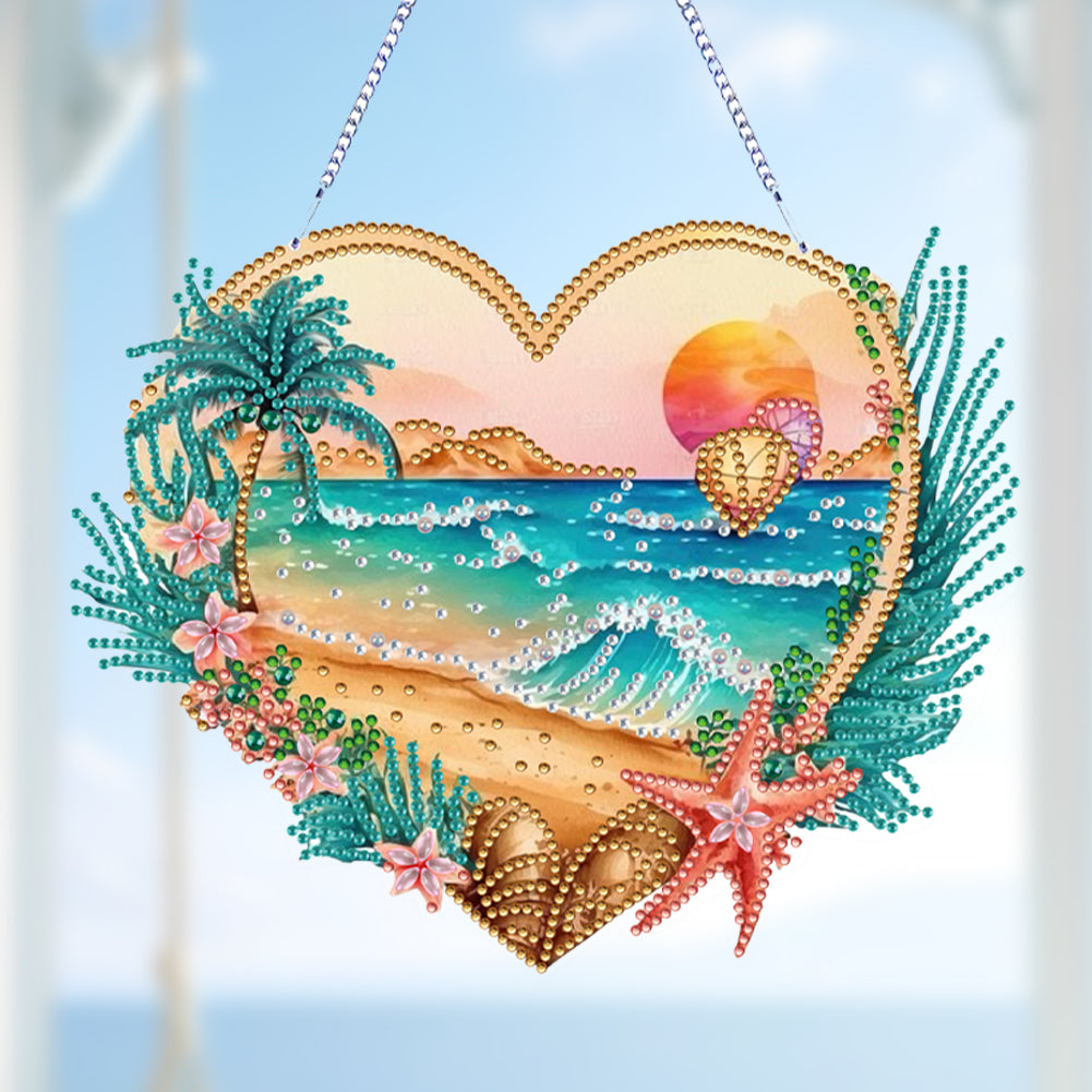 Acrylic Special Shape Love Beach Diamond Painting Hanging Pendant for Art Crafts