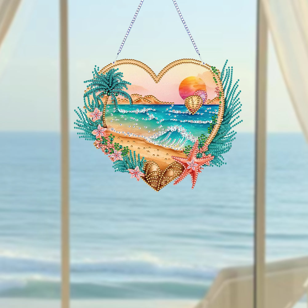 Acrylic Special Shape Love Beach Diamond Painting Hanging Pendant for Art Crafts