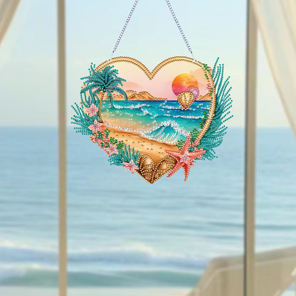 Acrylic Special Shape Love Beach Diamond Painting Hanging Pendant for Art Crafts