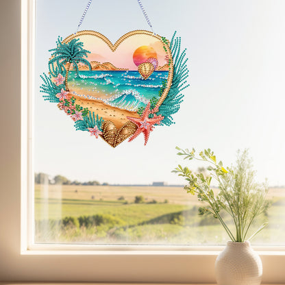 Acrylic Special Shape Love Beach Diamond Painting Hanging Pendant for Art Crafts