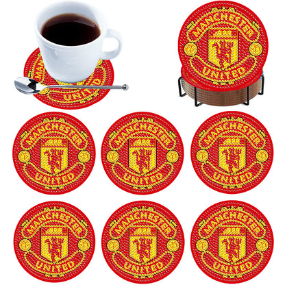 6Pcs Wooden Football Club DIY Diamond Art Coaster Crafts with Rack for Beginners