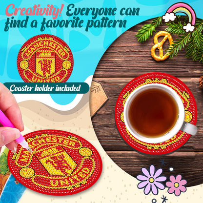 6Pcs Wooden Football Club DIY Diamond Art Coaster Crafts with Rack for Beginners