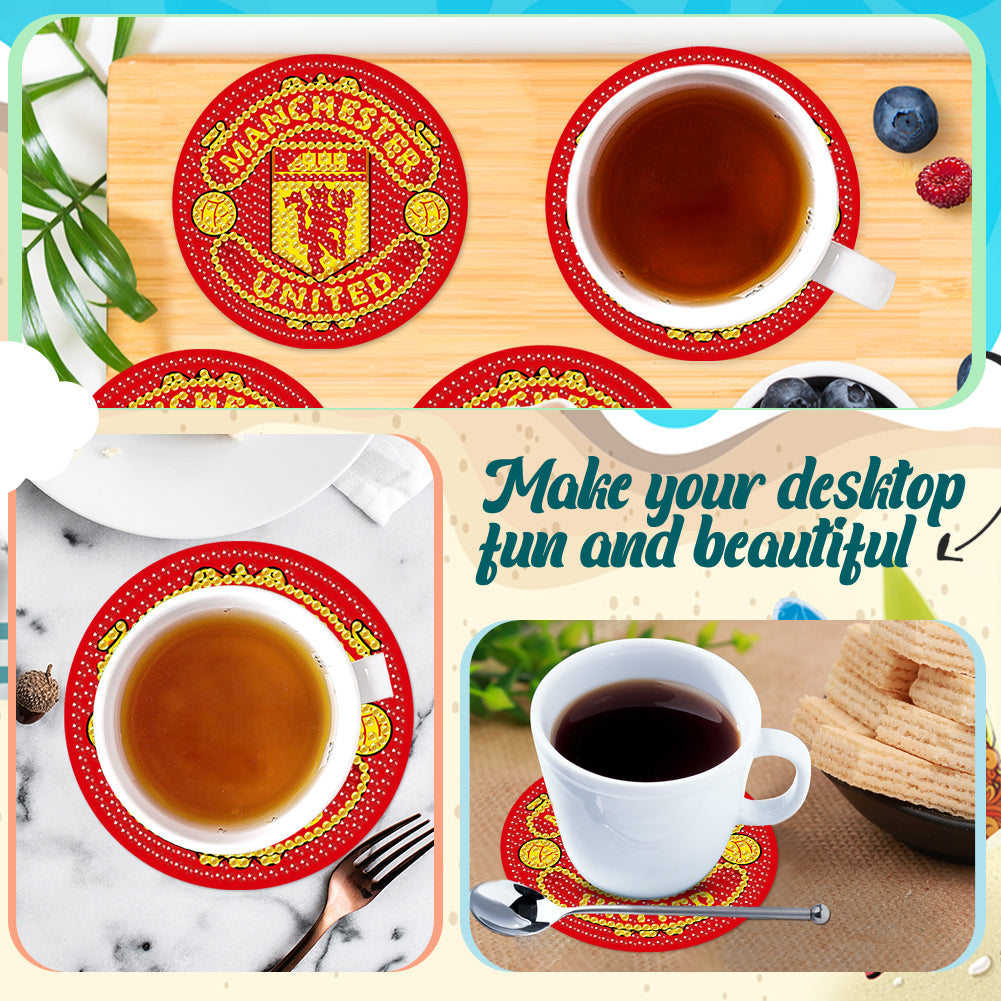 6Pcs Wooden Football Club DIY Diamond Art Coaster Crafts with Rack for Beginners