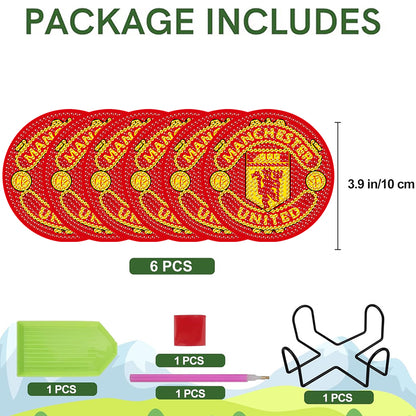 6Pcs Wooden Football Club DIY Diamond Art Coaster Crafts with Rack for Beginners