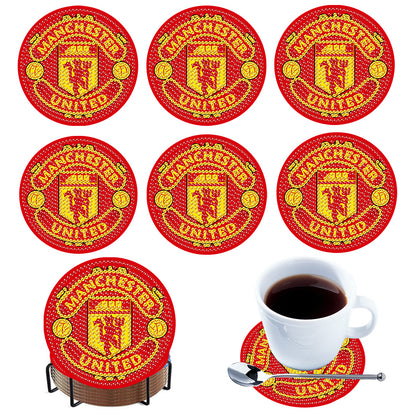 6Pcs Wooden Football Club DIY Diamond Art Coaster Crafts with Rack for Beginners
