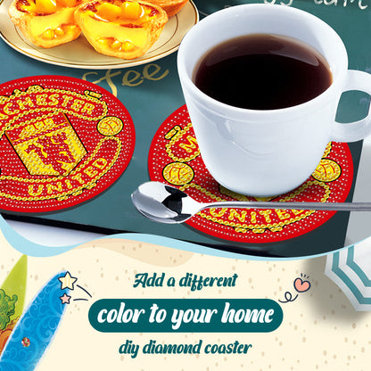 6Pcs Wooden Football Club DIY Diamond Art Coaster Crafts with Rack for Beginners