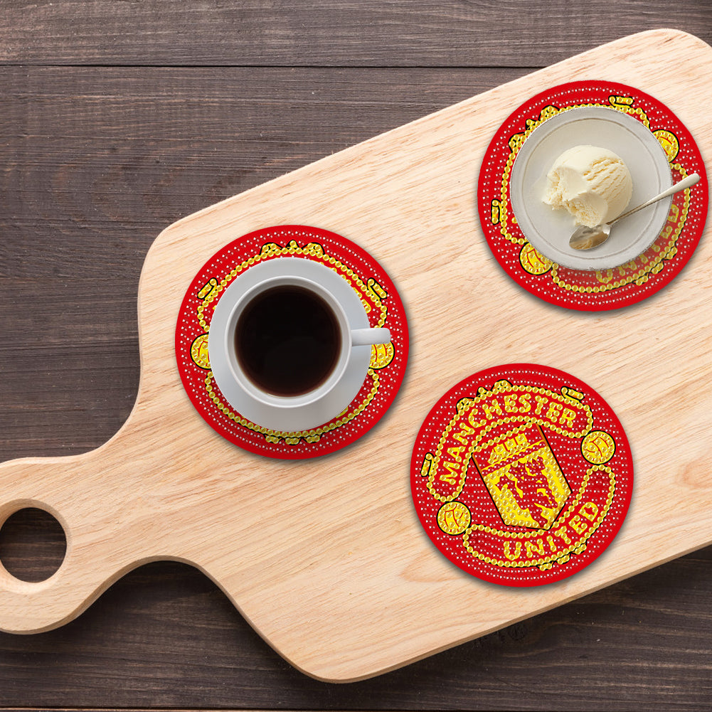 6Pcs Wooden Football Club DIY Diamond Art Coaster Crafts with Rack for Beginners