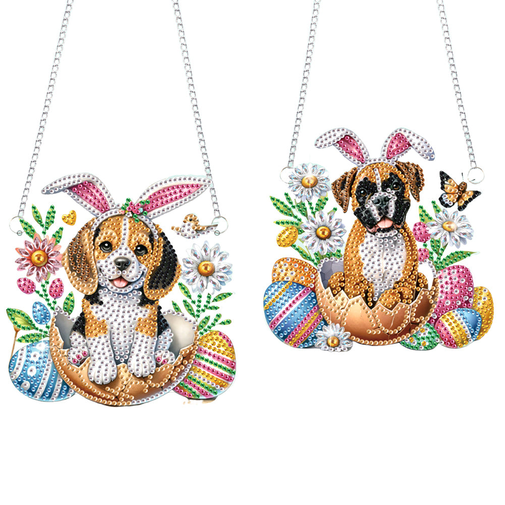 2 Pcs Easter Diamond Art Hanging Pendant 5D DIY Diamond Painting Dots Pendant