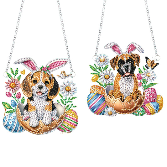 2 Pcs Easter Diamond Art Hanging Pendant 5D DIY Diamond Painting Dots Pendant