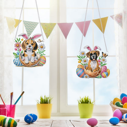 2 Pcs Easter Diamond Art Hanging Pendant 5D DIY Diamond Painting Dots Pendant