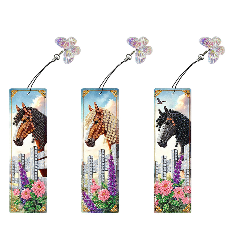 3Pcs Flower Diamond Painting Bookmarks with Pendant 5D Diamond Art Bookmark Kits