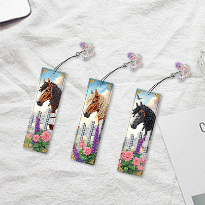 3Pcs Flower Diamond Painting Bookmarks with Pendant 5D Diamond Art Bookmark Kits