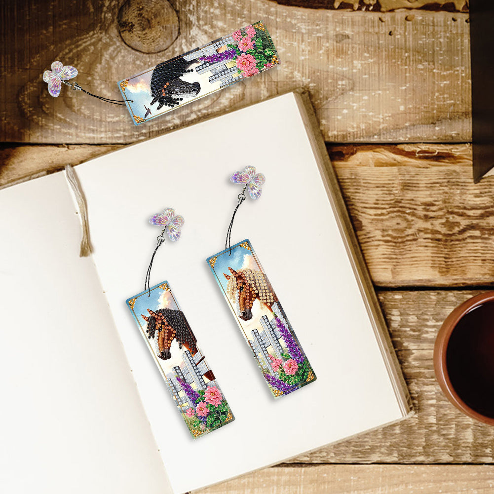 3Pcs Flower Diamond Painting Bookmarks with Pendant 5D Diamond Art Bookmark Kits