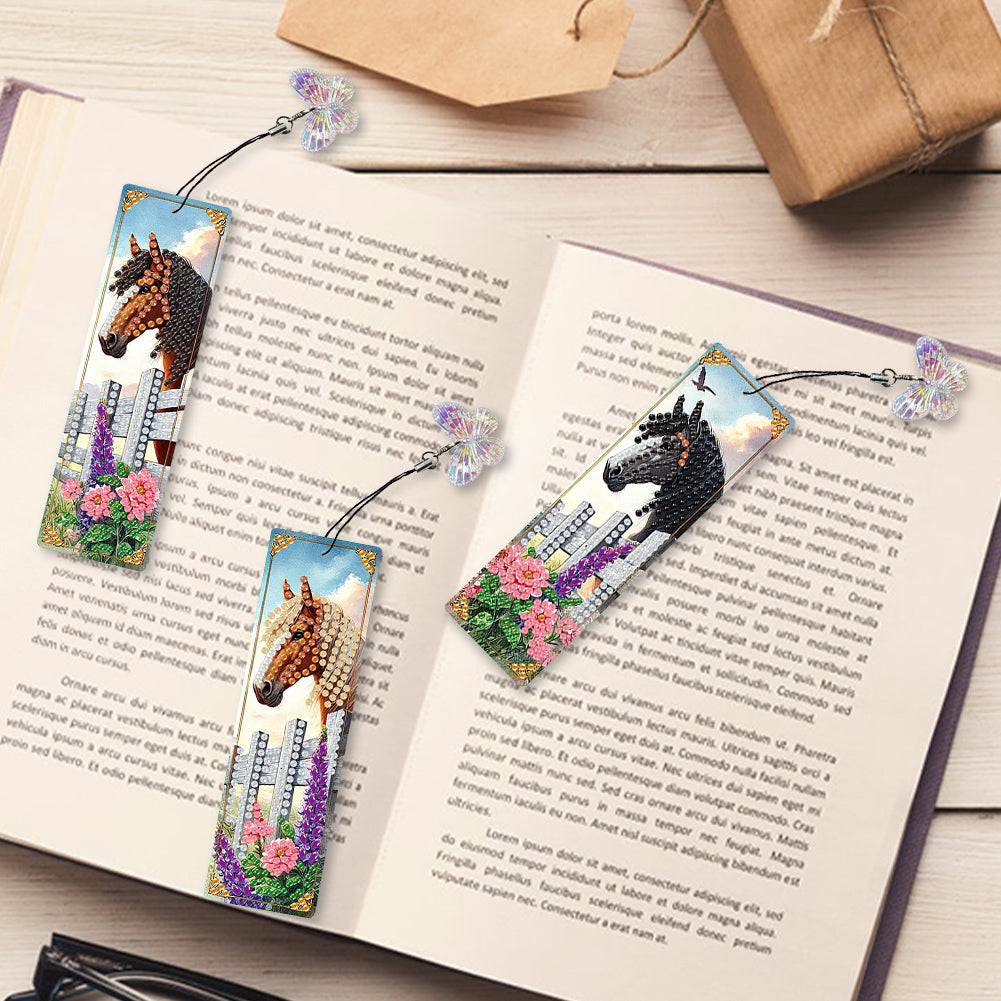 3Pcs Flower Diamond Painting Bookmarks with Pendant 5D Diamond Art Bookmark Kits