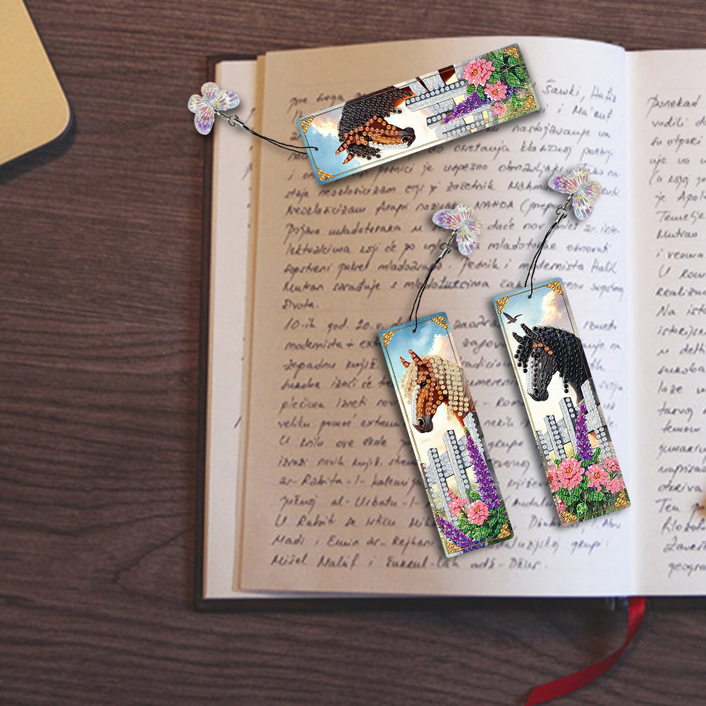 3Pcs Flower Diamond Painting Bookmarks with Pendant 5D Diamond Art Bookmark Kits