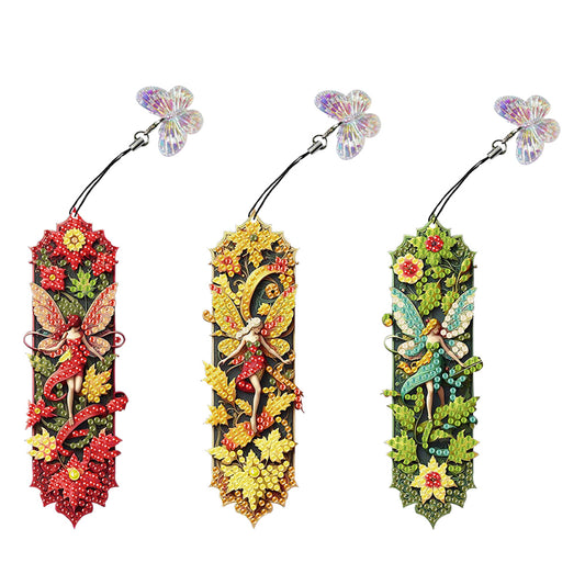 3Pcs Flower Diamond Painting Bookmarks with Pendant 5D Diamond Art Bookmark Kits