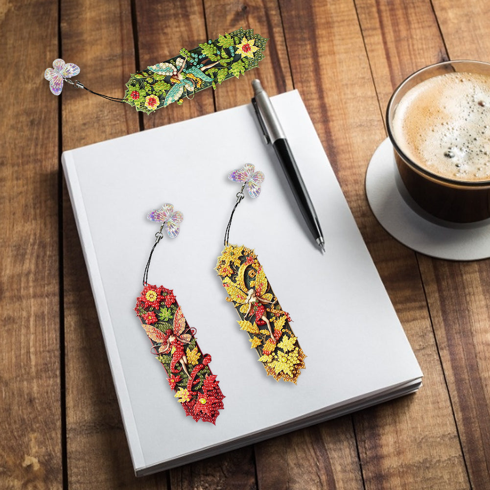 3Pcs Flower Diamond Painting Bookmarks with Pendant 5D Diamond Art Bookmark Kits