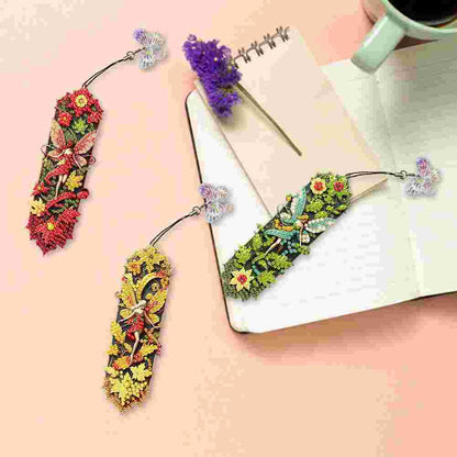 3Pcs Flower Diamond Painting Bookmarks with Pendant 5D Diamond Art Bookmark Kits