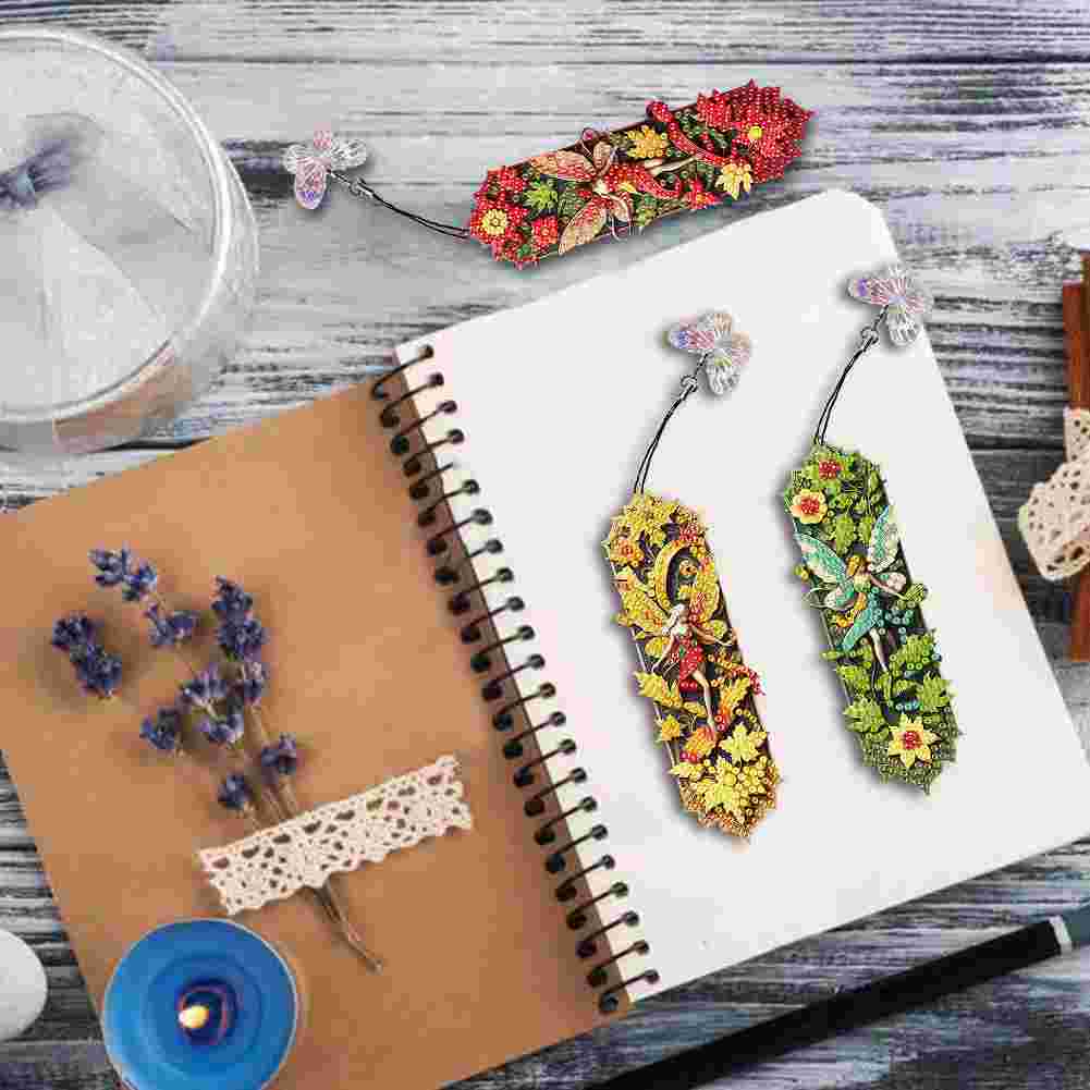 3Pcs Flower Diamond Painting Bookmarks with Pendant 5D Diamond Art Bookmark Kits