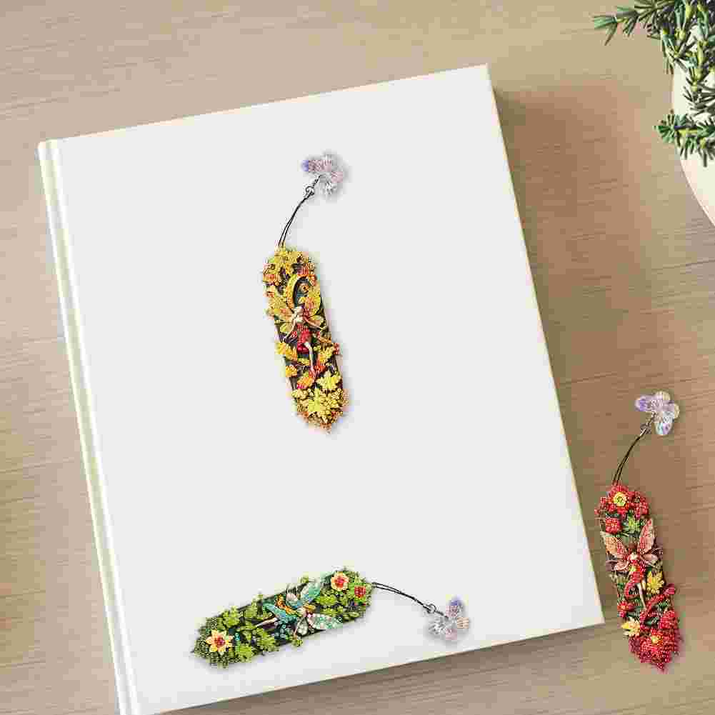 3Pcs Flower Diamond Painting Bookmarks with Pendant 5D Diamond Art Bookmark Kits