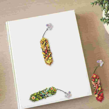 3Pcs Flower Diamond Painting Bookmarks with Pendant 5D Diamond Art Bookmark Kits