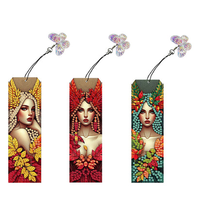 3Pcs Flower Diamond Painting Bookmarks with Pendant 5D Diamond Art Bookmark Kits