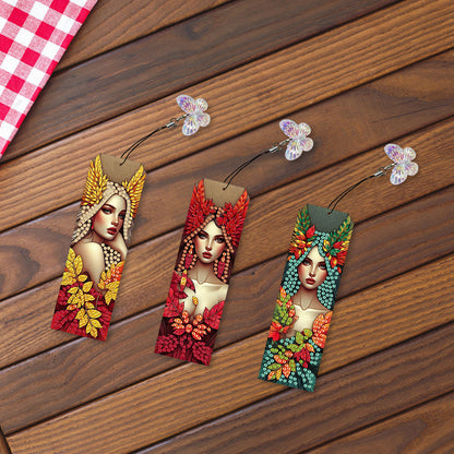 3Pcs Flower Diamond Painting Bookmarks with Pendant 5D Diamond Art Bookmark Kits