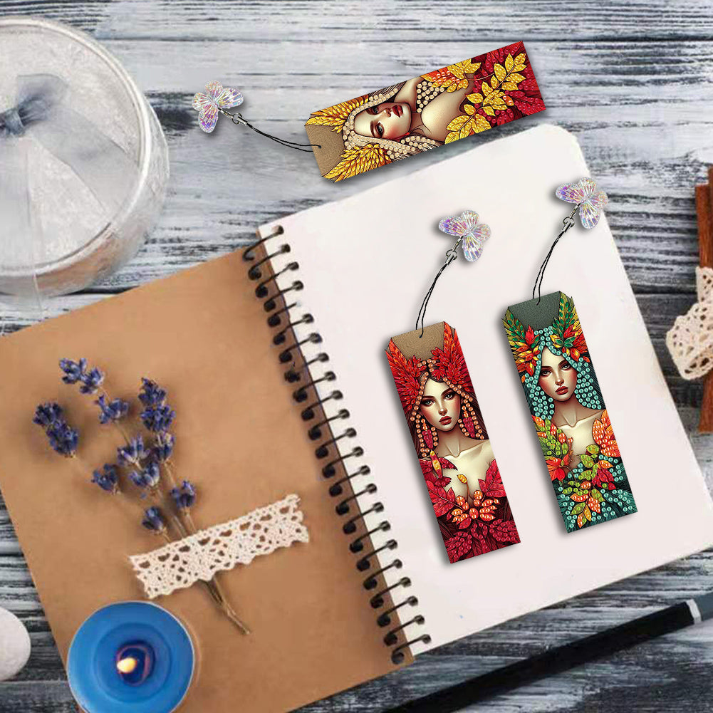 3Pcs Flower Diamond Painting Bookmarks with Pendant 5D Diamond Art Bookmark Kits