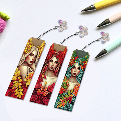 3Pcs Flower Diamond Painting Bookmarks with Pendant 5D Diamond Art Bookmark Kits
