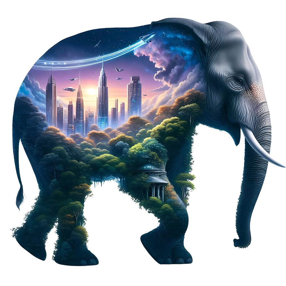 Diamond Painting - Full Round - Elephant And High-Rise (30*30CM)