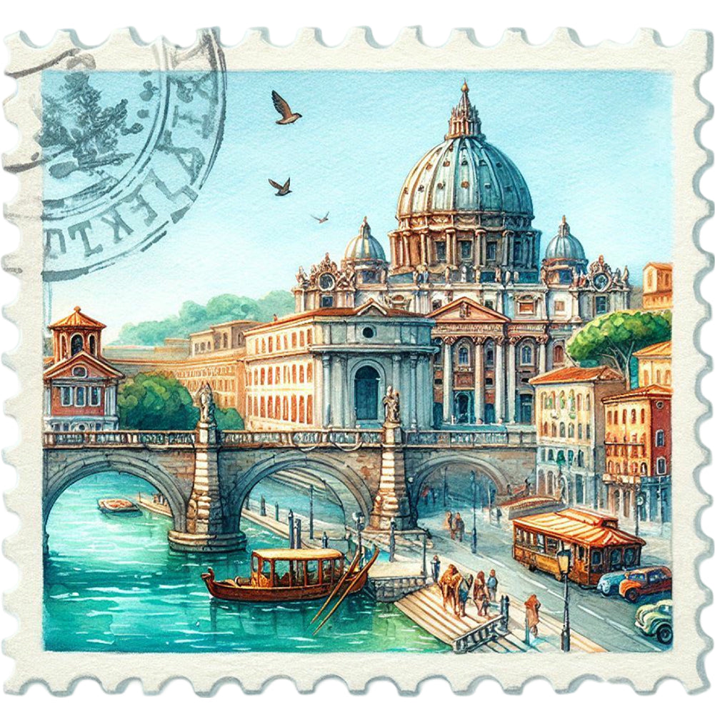 Diamond Painting - Full Round - Famous Buildings With Stamps (30*30CM)